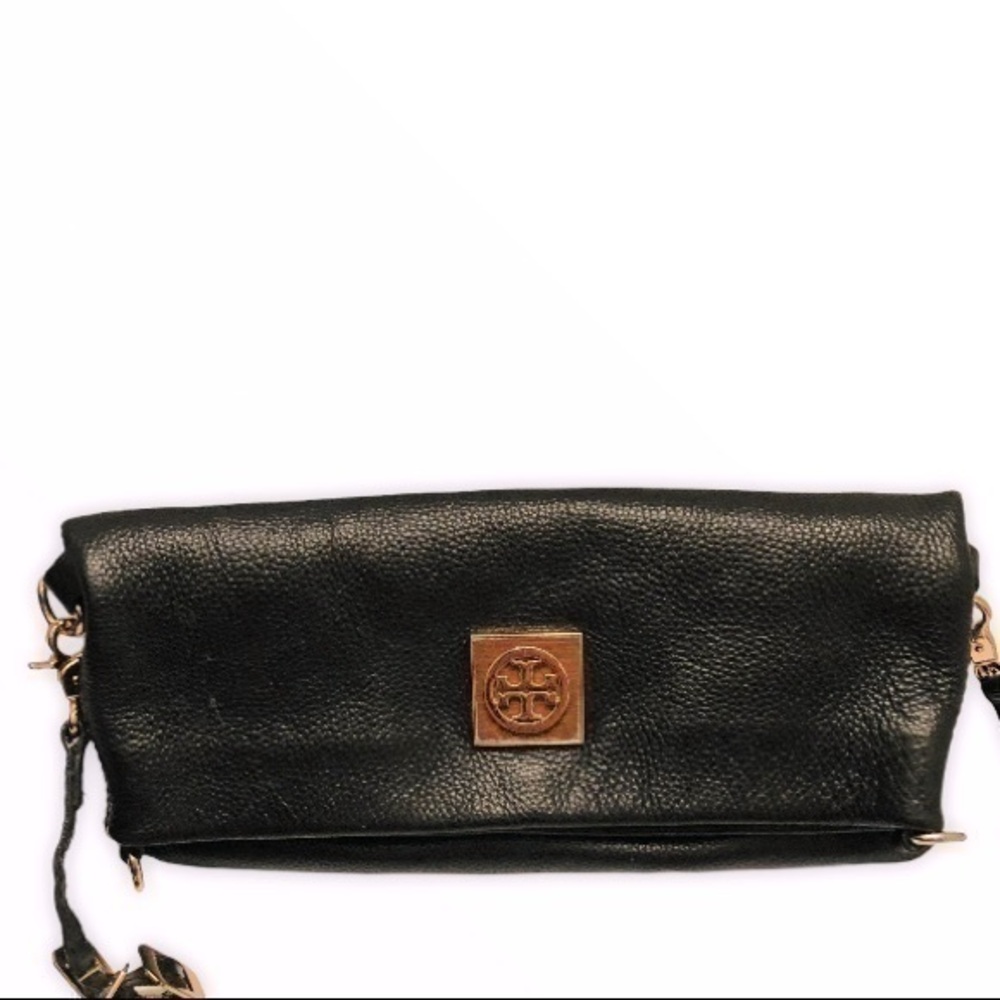 Tory Burch black leather folder per crossbody bag
